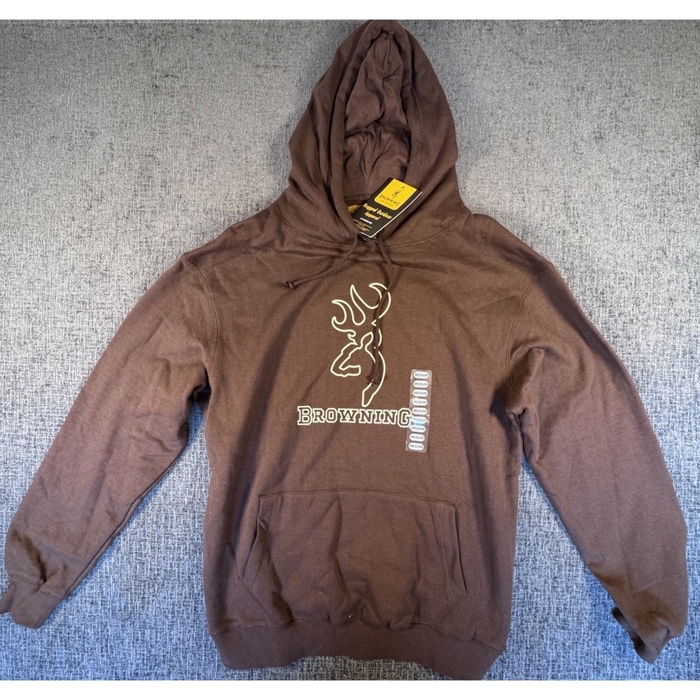 Browning Hoodie Mens Medium‎ Brown Buckmark Logo Pullover Hunting Outdoors